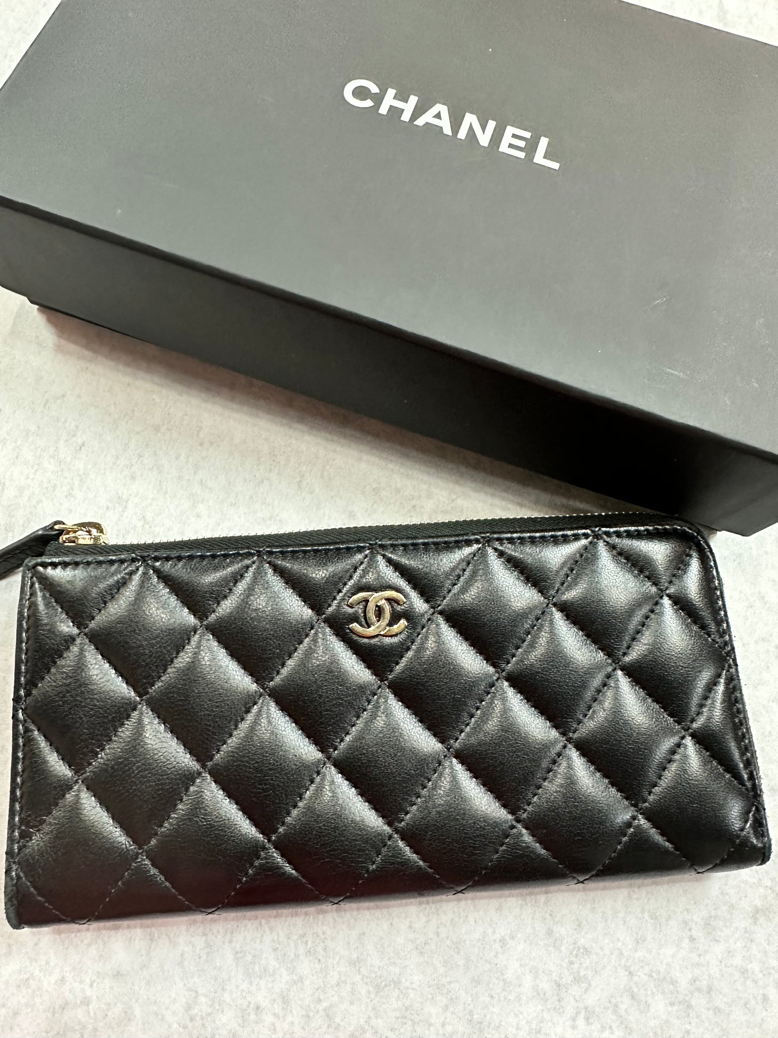 Chanel 19 Long Zip Wallet, Black Lambskin with Gold Hardware, Preowned In  Box WA001