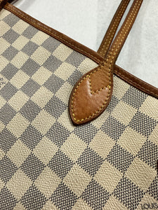 Louis Vuitton Neverfull MM Toile Damier Azur Beige Leather ref.67082 - Joli  Closet