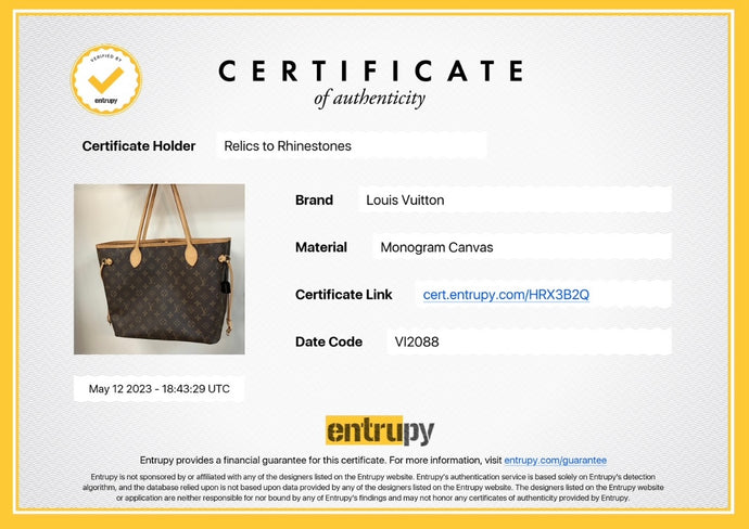 Entrupy Authenticity Digital Certificate w/ Purchase of Item Less than $300