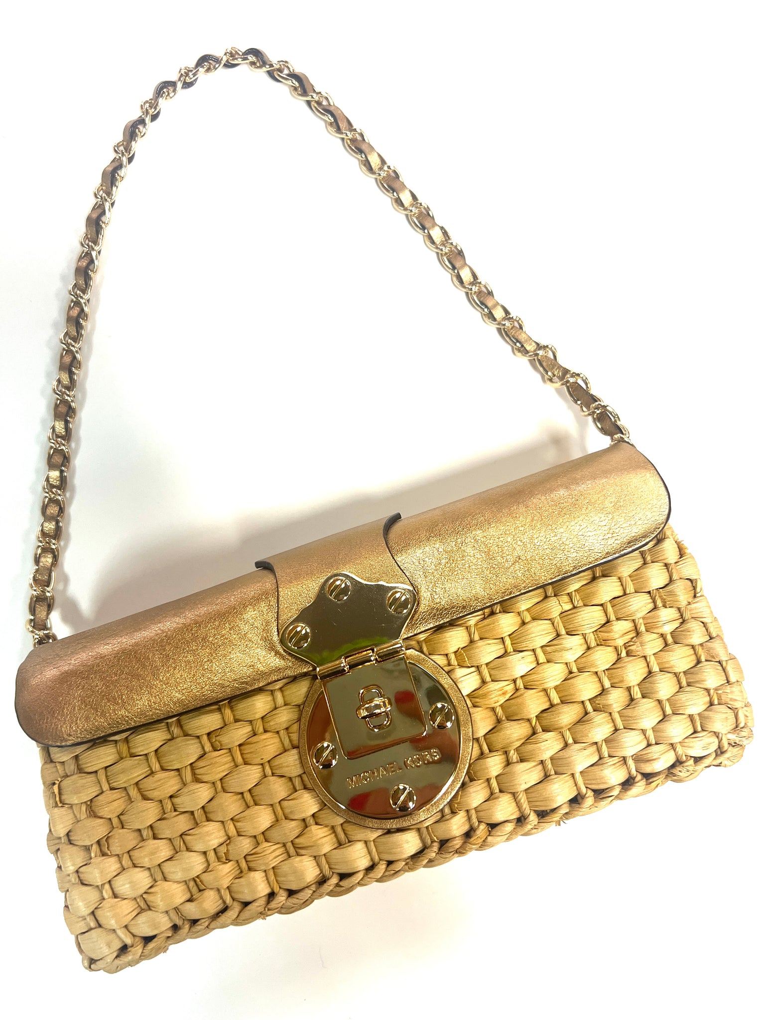 Michael Kors Bedford Large Zip Clutch Bag in Metallic Gold