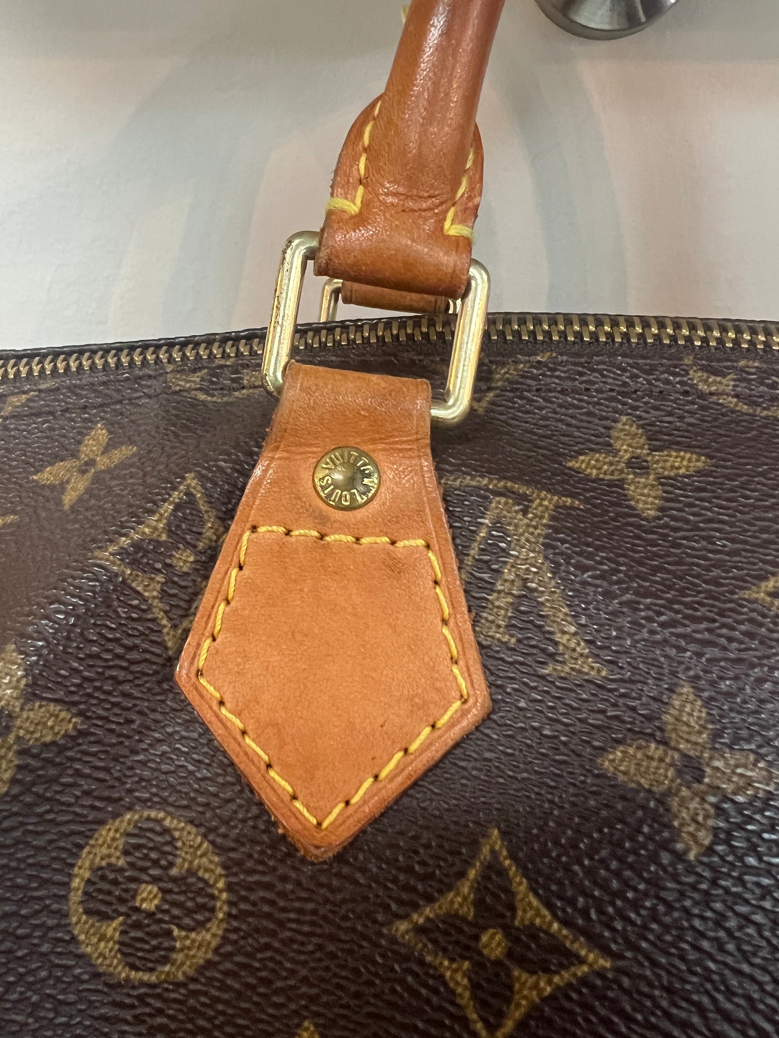 Auth Louis Vuitton Speedy 35 Monogram M41524 Leather Zipper Handle